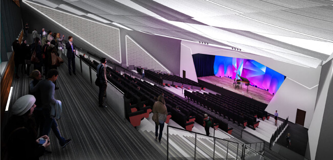 Image of futuristic auditorium with people.