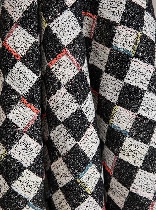 Close up of black and white checkered fabric